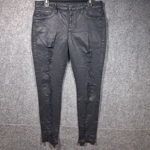 Guess Sexy Curve Skinny Jeans Black Coated Distressed‎ Shredded Mid Rise 33x28